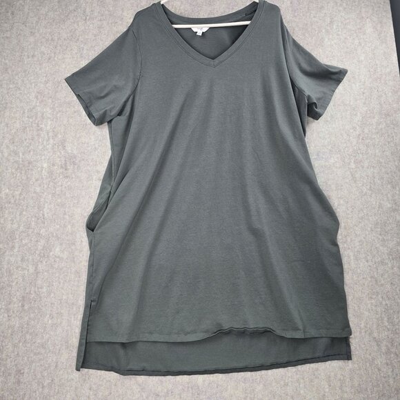 Terra & Sky Womens 2X Gray/Green Short Sleeve V-Neck Tunic Top - Picture 1 of 6